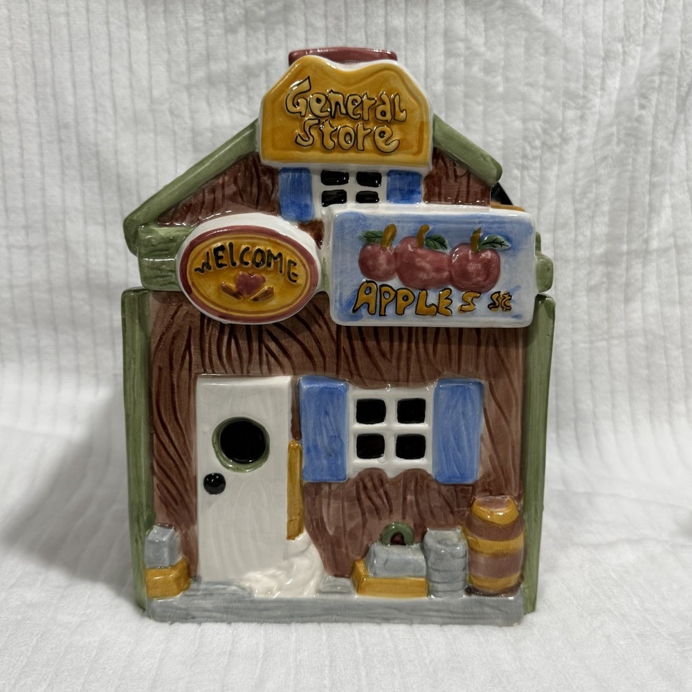 Ceramic General Store Cookie‎ Jar Canister Apple Country Farmhouse Kitchen Decor